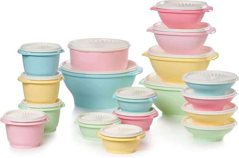 Tupperware Heritage Collection 36 Piece Food Storage Container Set in Vintage Colors- Dishwasher Safe & BPA Free - (18 containers + 18 lids) - Image 1